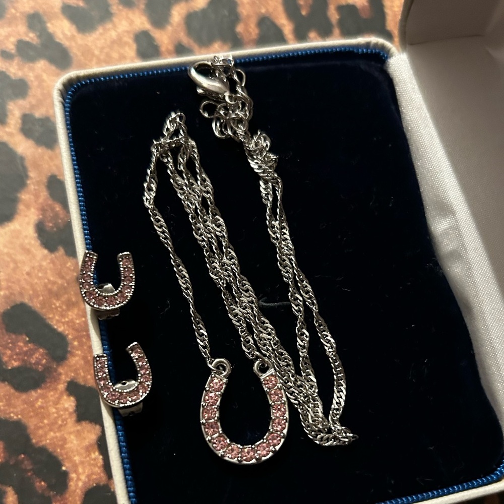 10k pink horseshoe necklace and matching earrings. New never worn